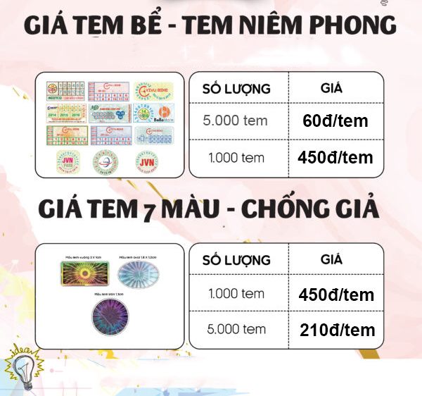 Bảng giá in tem 7 màu